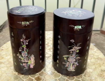 Hộp đựng trà gỗ trắc khảm ốc đỏ 